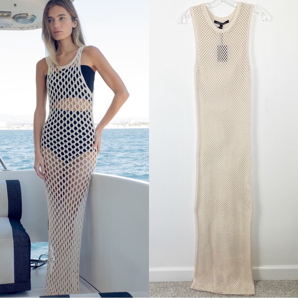 Kathryn Mccarron Open Knit Crochet Maxi Swim Coverup Size Medium NWT Bone